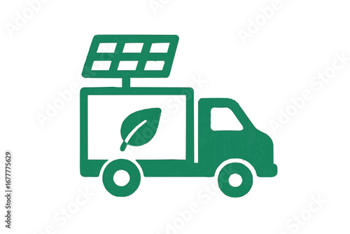 Green energy truck powered by solar panel, symbolizing eco-friendly transport and sustainability.