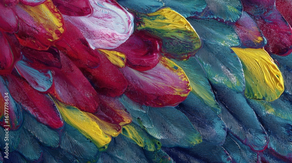 Obraz premium Image of a beautiful fluid and abstract painting inspired by colorful macaw feathers