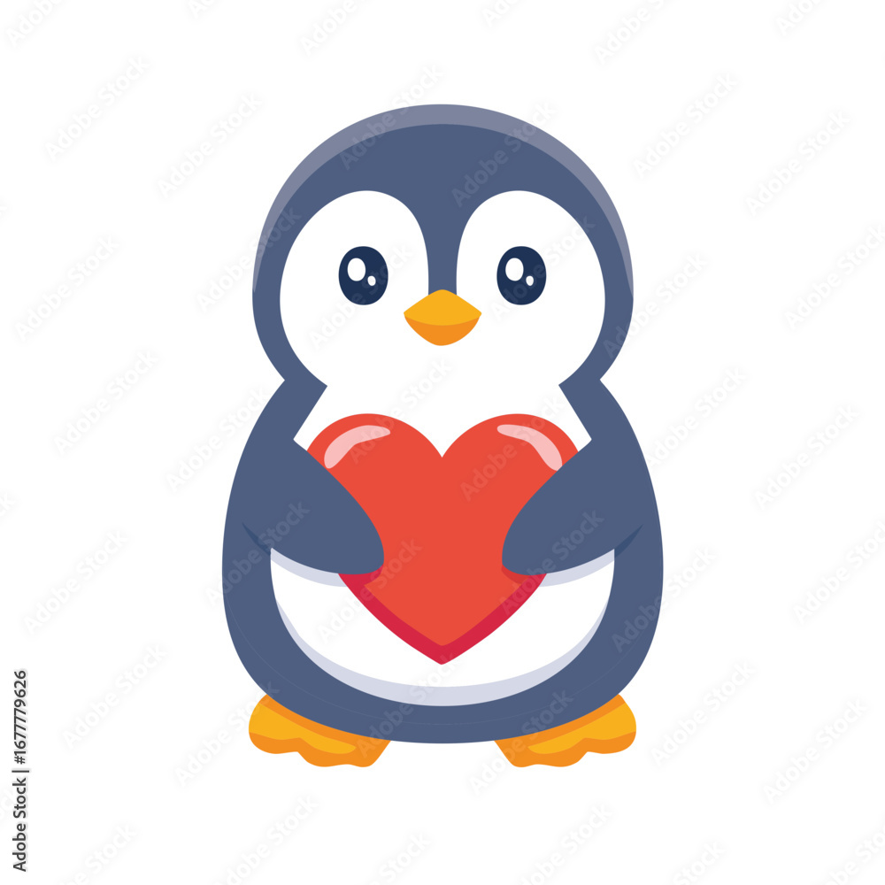 Obraz premium A Cute Penguin Holds a Heart, Symbolizing Love and Affection