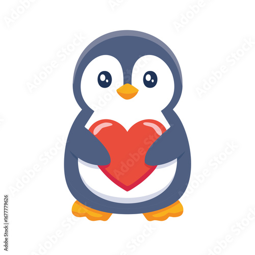 A Cute Penguin Holds a Heart, Symbolizing Love and Affection