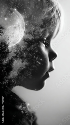 Wallpaper Mural Child Profile Silhouette with Starry Night and Moon Background Torontodigital.ca