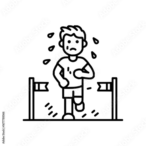 Marathon runner exhaustion vector art illustration of tired athlete reaching the finish line design element