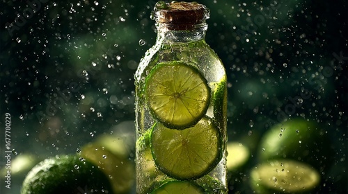 Wallpaper Mural Refreshing Cucumber and Lime Infused Water in a Clear Glass Torontodigital.ca