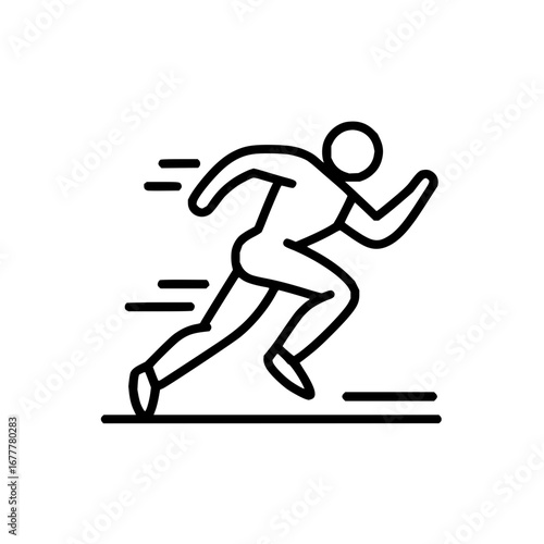 Running athlete icon vector illustration of speed runner sprinting fast in outline style for web design