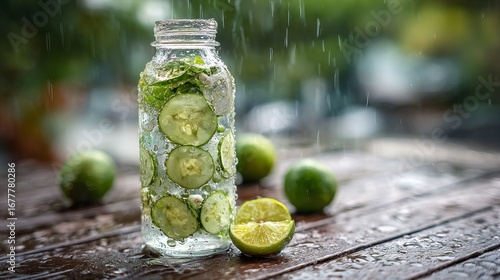 Wallpaper Mural Refreshing Cucumber and Lime Infused Water in a Clear Glass Torontodigital.ca