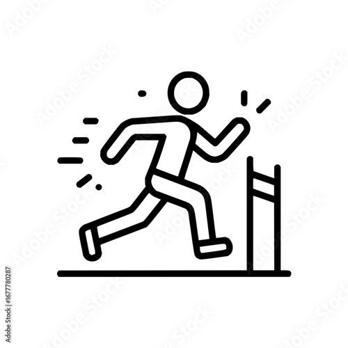 Running hurdle race icon vector illustration of athlete jumping over obstacle for sports competition design