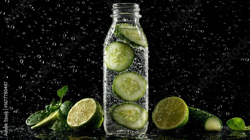 Wallpaper Mural Refreshing Cucumber and Lime Infused Water in a Clear Glass Torontodigital.ca
