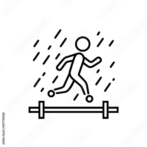 Person running obstacle course in rain vector illustration running exercise fitness training 100m race