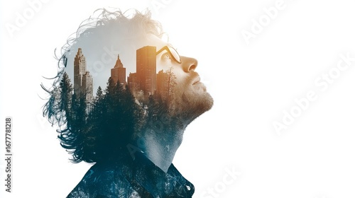 Wallpaper Mural Silhouette of man gazing at city skyline under starry night sky, dreamy urban landscape Torontodigital.ca