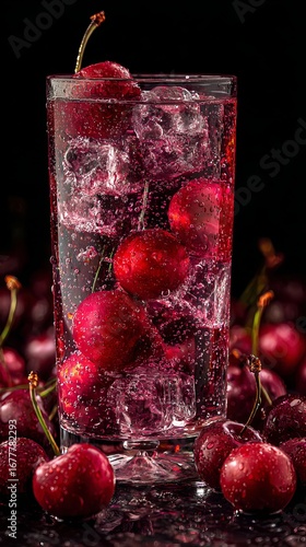 Wallpaper Mural Sparkling cherry soda with ice cubes and whole cherries, refreshing summer drink close-up Torontodigital.ca