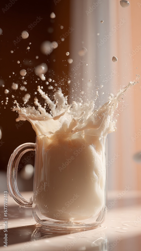 custom made wallpaper toronto digitalSplash of milk pouring into coffee in mid-air, frozen motion close-up with creamy swirl, beverage and breakfast concept