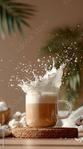 Wallpaper Mural Splash of milk pouring into coffee in mid-air, frozen motion close-up with creamy swirl, beverage and breakfast concept Torontodigital.ca