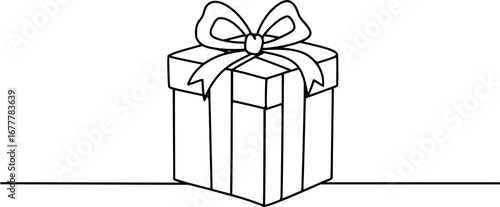 line art drawing of gift box. Wrapped surprise package for christmas or birthday party .Party and celebration. Gift box line art outline vector illustration