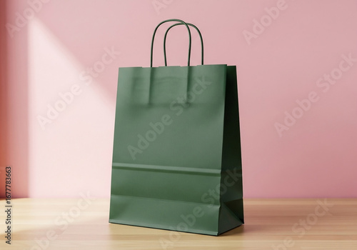 Elegant Green Paper Shopping Bag Mockup for Branding and Design