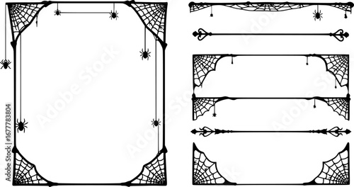 Spider web Halloween frame, dividers. vector eps
