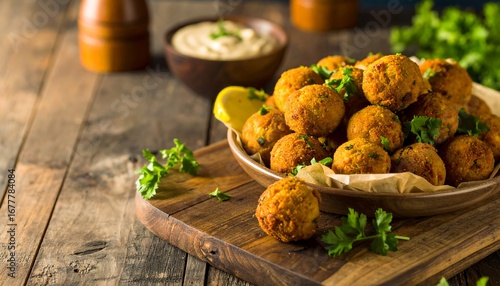Golden falafel balls served in bowl