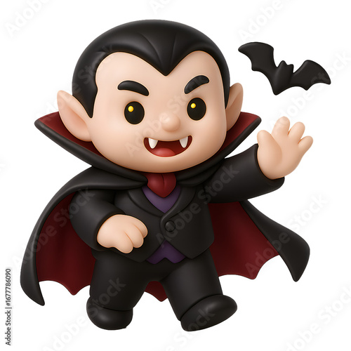 Cute 3D Cartoon Vampire Character with Bat for Halloween