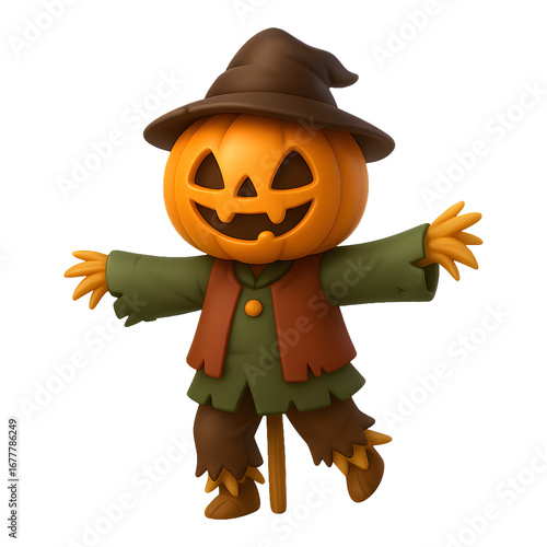3D Cartoon Jack-o'-lantern Scarecrow with Open Arms