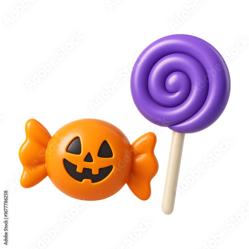3D Halloween Candy and Lollipop Illustration