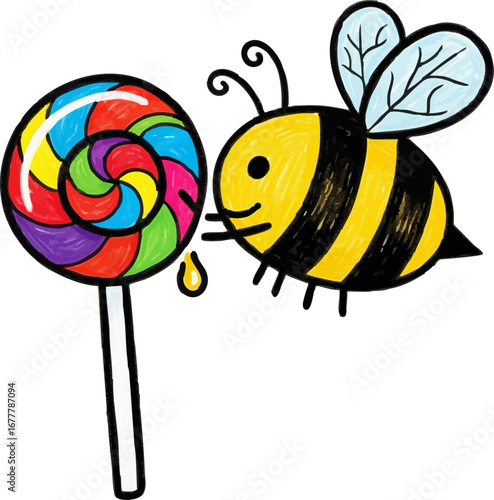 A Bee Trying to Get Nectar from a Lollipop