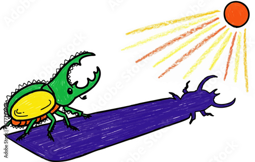A Hercules Beetle and its Long Sunset Shadow