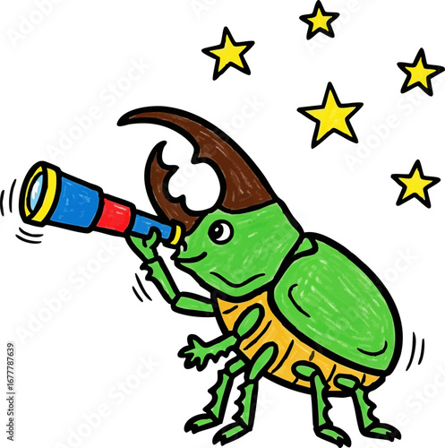 A Hercules Beetle Stargazing with a Telescope