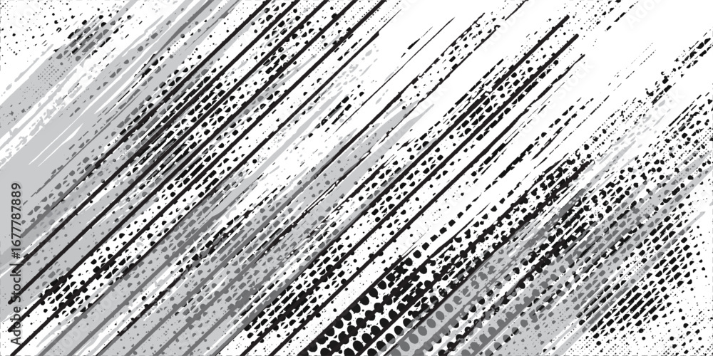 Fototapeta premium Abstract glitch art with diagonal lines and digital noise in grayscale tones. Modern futuristic texture design, distorted pattern background, perfect for technology, cyber, and creative projects.