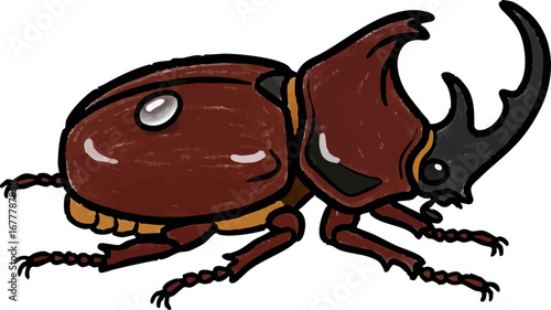 A Rhino Beetle with a Dewdrop on its Back