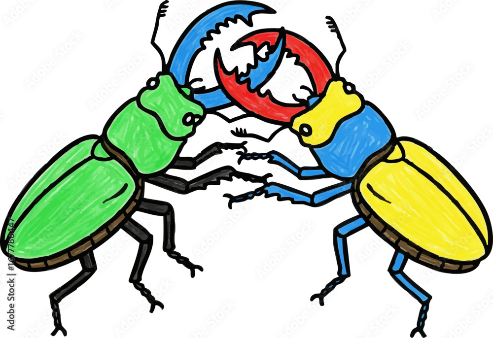 Fototapeta premium Two Stag Beetles in a Friendly Wrestling Match