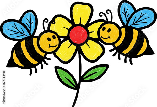 Two Bees Sharing a Drink from a Single Flower