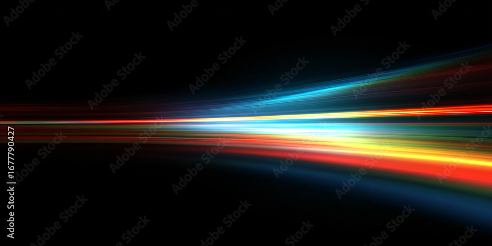 Fototapeta premium Abstract illustration with rays of light on black background. multicolored iridescent light rays. prism effect.