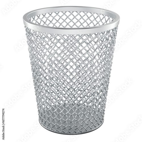Metal mesh wastebasket, office trash bin. 3D rendering