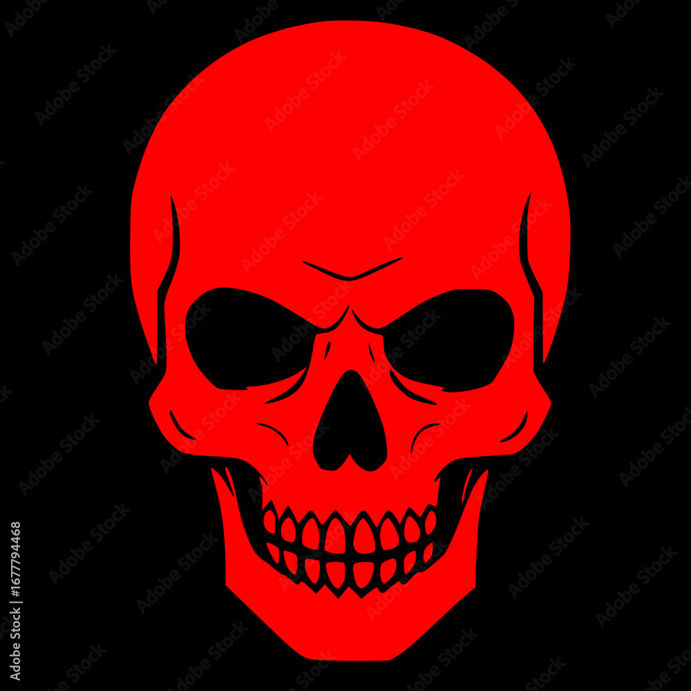 Fototapeta premium Red skull icon logo, tattoo, sticker halloween isolated black background