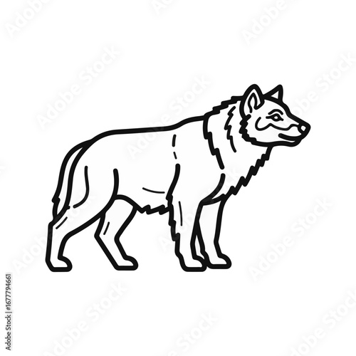 Line art drawing of a wolf standing in profile.