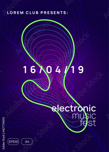 Techno Poster. Trance Cover. Psychedelic Radio Illustration. Sound Electro Element. Green Music Design. Blue Night Club Event. Party Magazine. Pink Techno Poster