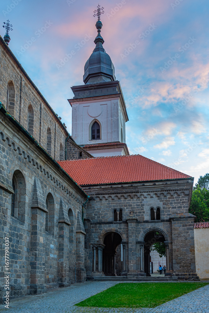 Fototapeta premium Sunset view of Saint Prokop basilica in Trebic in Czech republic