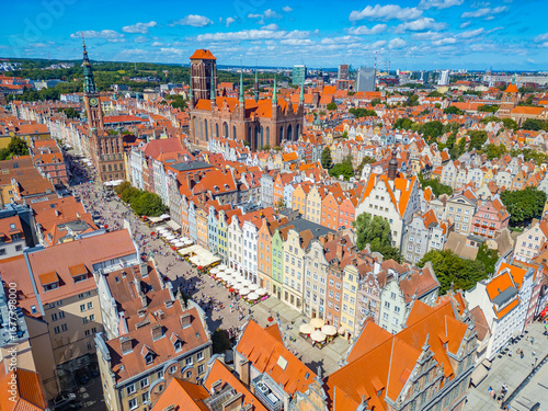 Aerial view of the city center of Gdansk, Poland