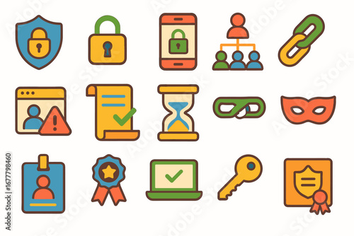 Security, privacy flat icon set. protection, network safety icons flat collection