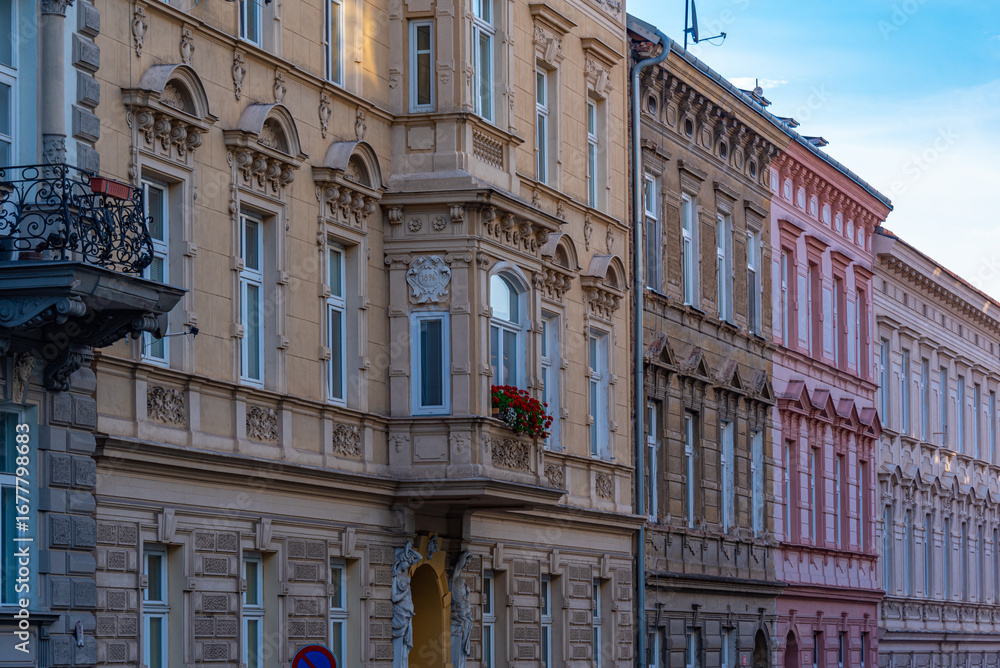 Fototapeta premium Colourful street at Znojmo in Czech republic