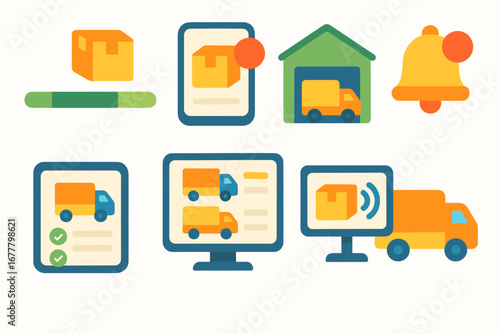 Delivery and logistics flat icon set. transportation, shipping, flat vector icons collection