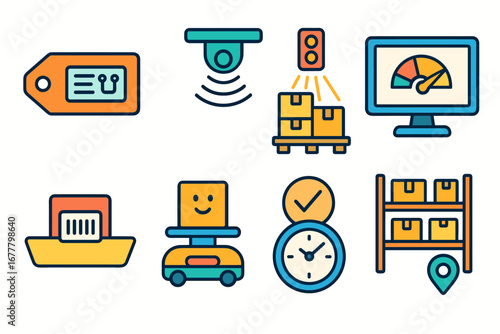 Logistics and supply chain flat icon set. inventory and shipping flat icons collection