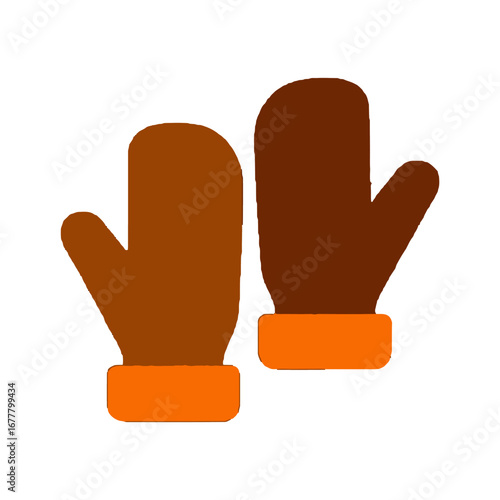 Vector art of pair of brown mittens with orange cuffs