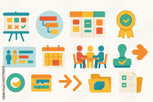 Project management flat icon set. workflow, planning, task icons flat collection