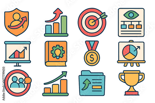 Business, analytics flat icon set. graphs, marketing, data visualization icons collection