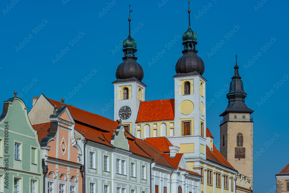 Fototapeta premium Colourful houses at historical square in Telc, Czech republic
