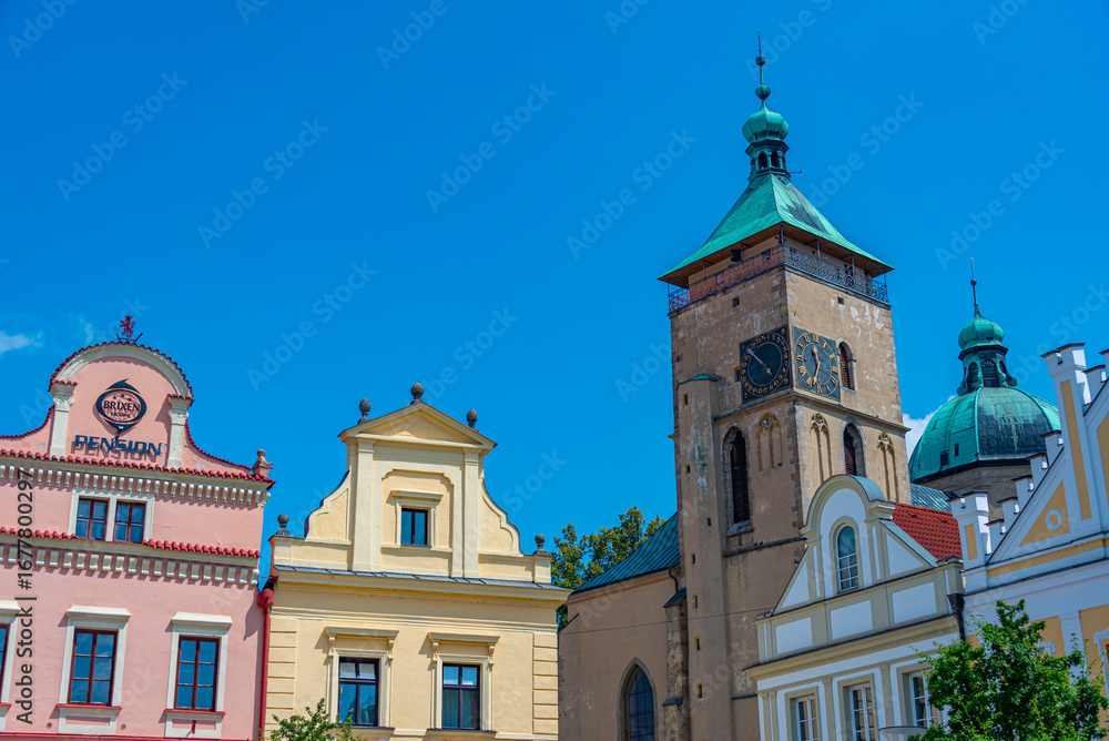 Naklejka premium Colourful buildings at Havlickovo namesti square in the center o