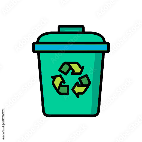 Vector art of teal recycling bin with green recycle symbol