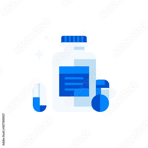 Vector art of blue medical bottle with pills