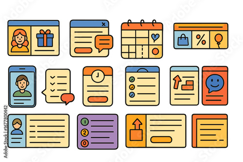 Business and productivity icon set. linear tools for workflow and efficiency