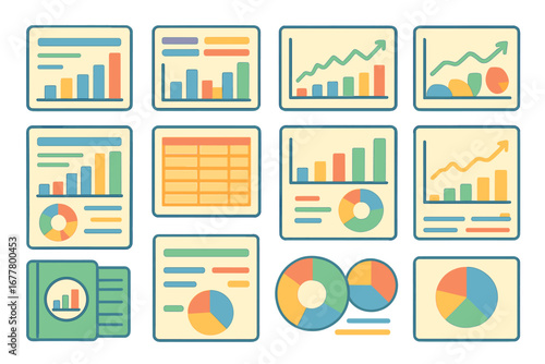 Charts and graphs outline icon set. diagram, statistical analysis icons outline collection